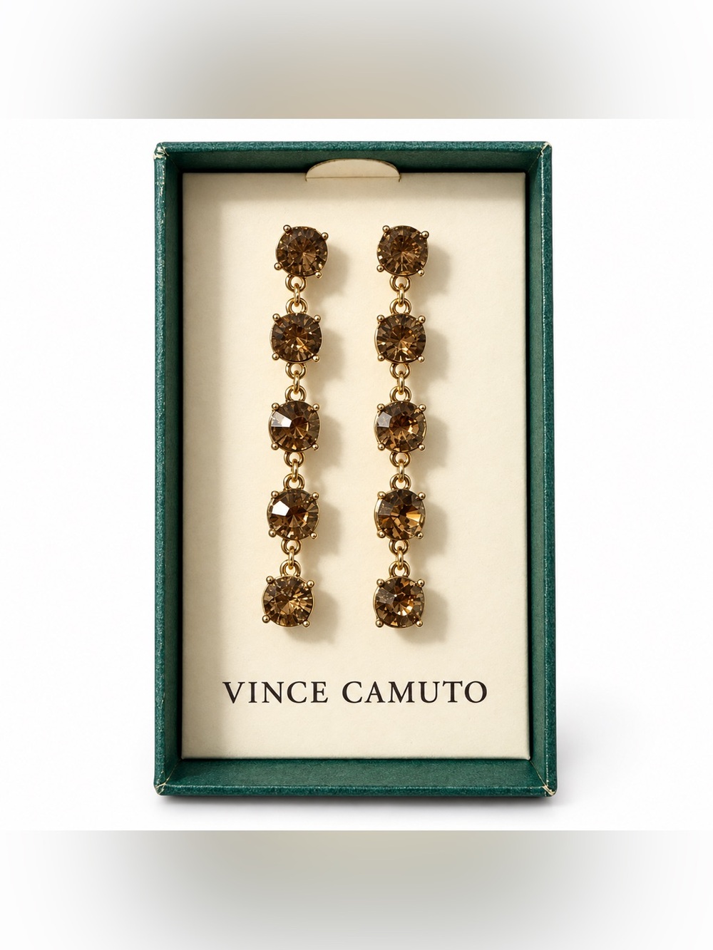 Vince Camuto Gold-Tone Earrings with Brown Crystals NIB